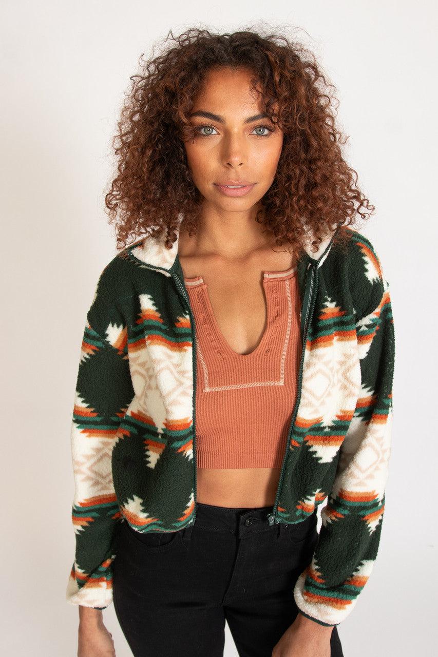 Geometric Print Sherpa Jacket Product Image