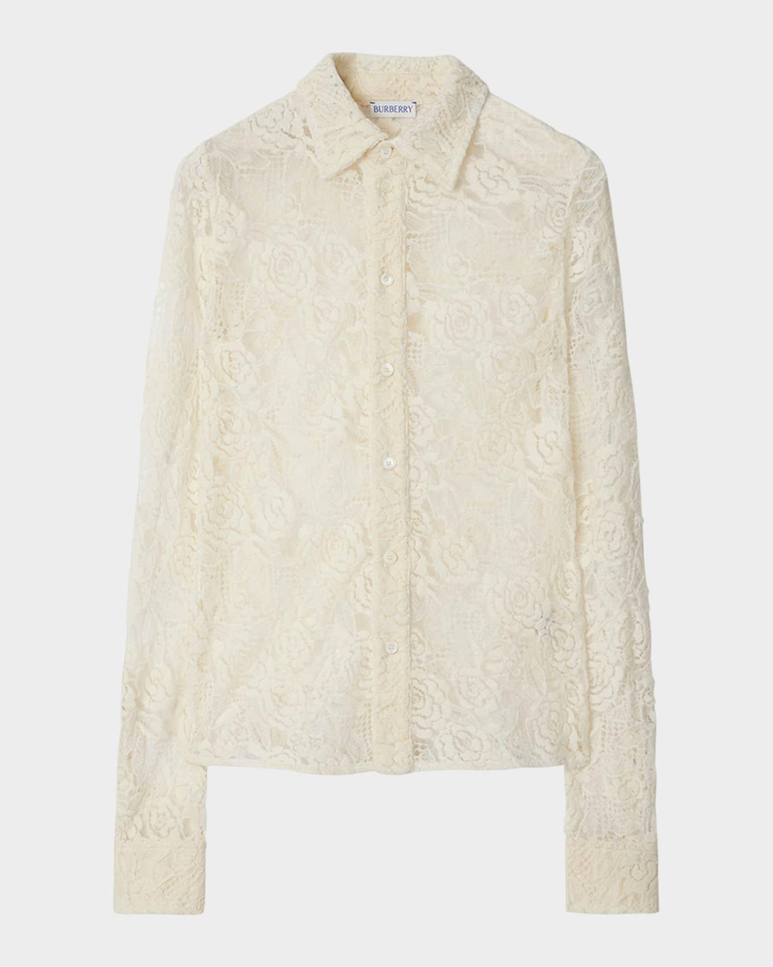 Lace Fitted Button-Front Shirt Product Image