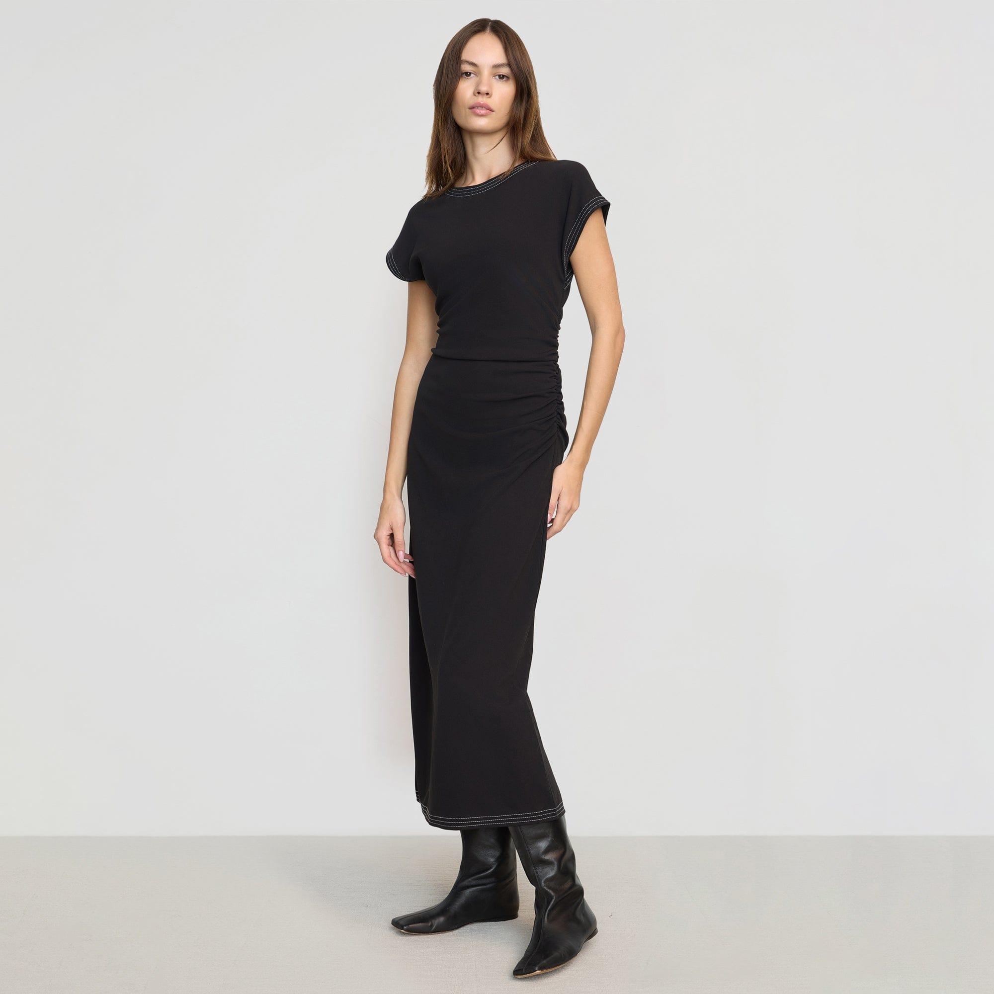 Vela Contrast-Stitch Ruched-Waist Dress Product Image