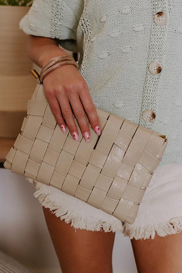 Mimie Vegan Leather Woven Crossbody Bag in Beige Product Image