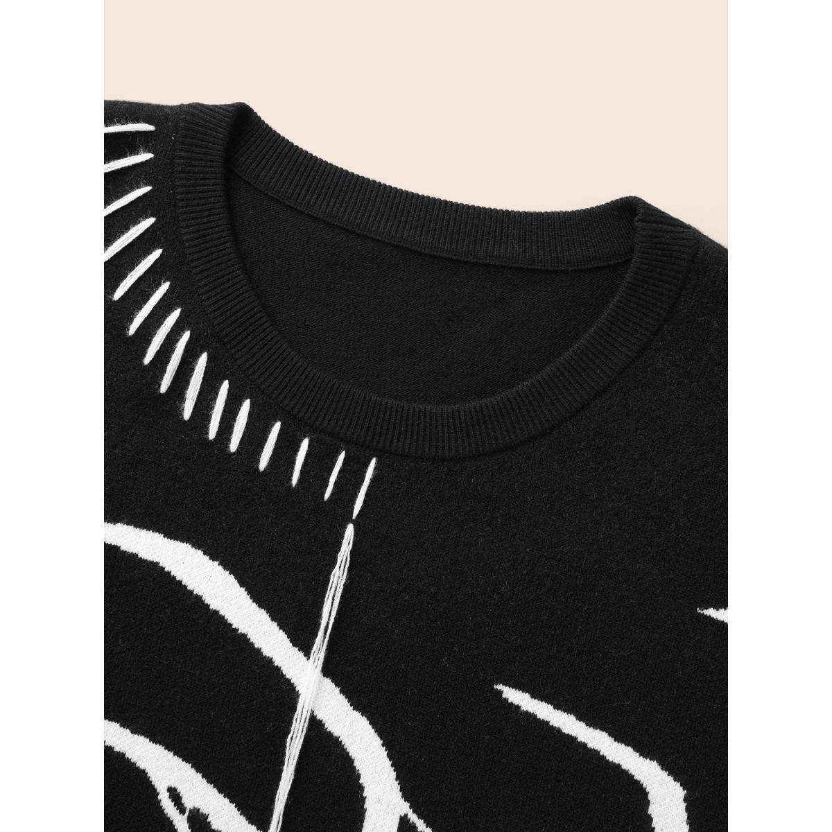 Plus Size Supersoft Essentials Spider Printed Jacquard Pullover Black Women Casual Loose Long Sleeve Round Neck Everyday Pullovers BloomChic 22-24/3X Product Image