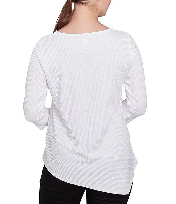 Ruby Rd. Knit Cable Stripe Square Neck 3/4 Sleeve Asymmetric Hem Top Product Image