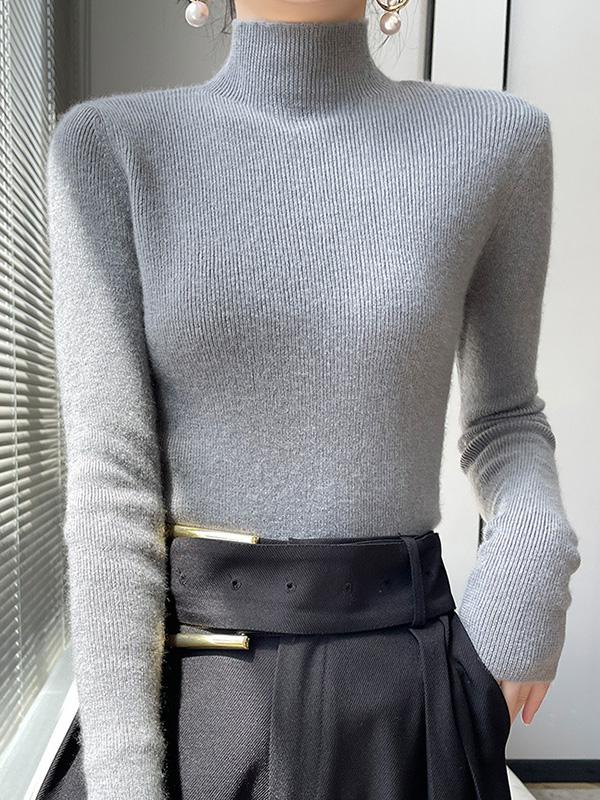 Casual Skinny Long Sleeves Solid Color Half Turtleneck Sweater Tops Product Image