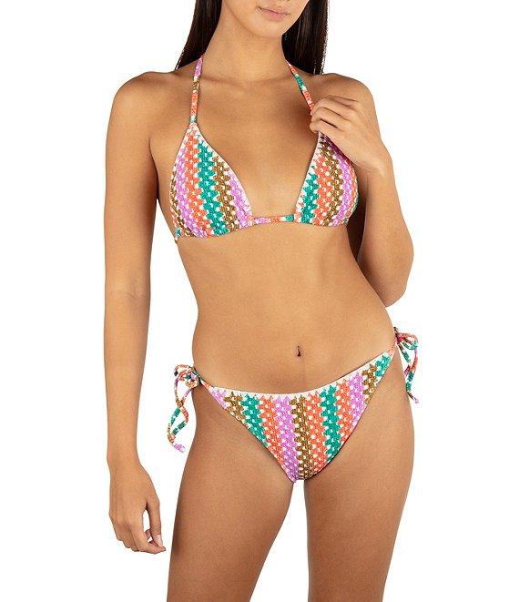 Hurley Stripe Crochet Scrunch Tie Side Hipster Swim Bottom Product Image