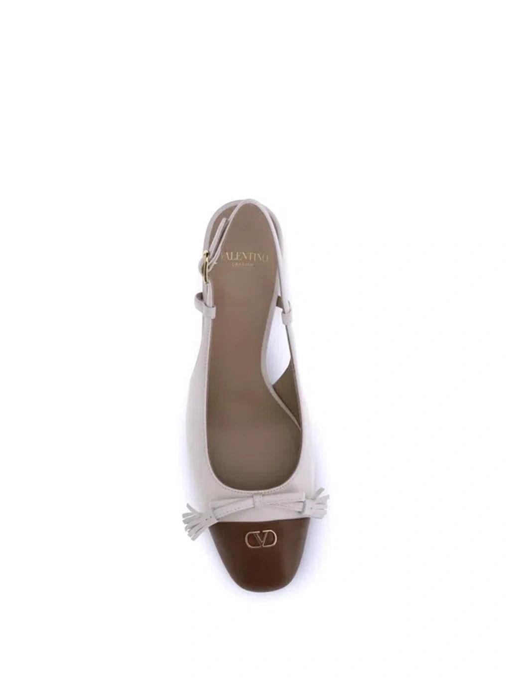 VALENTINO GARAVANI Leather Vlogo Signature Pumps With Slingback Strap In Neutral Product Image