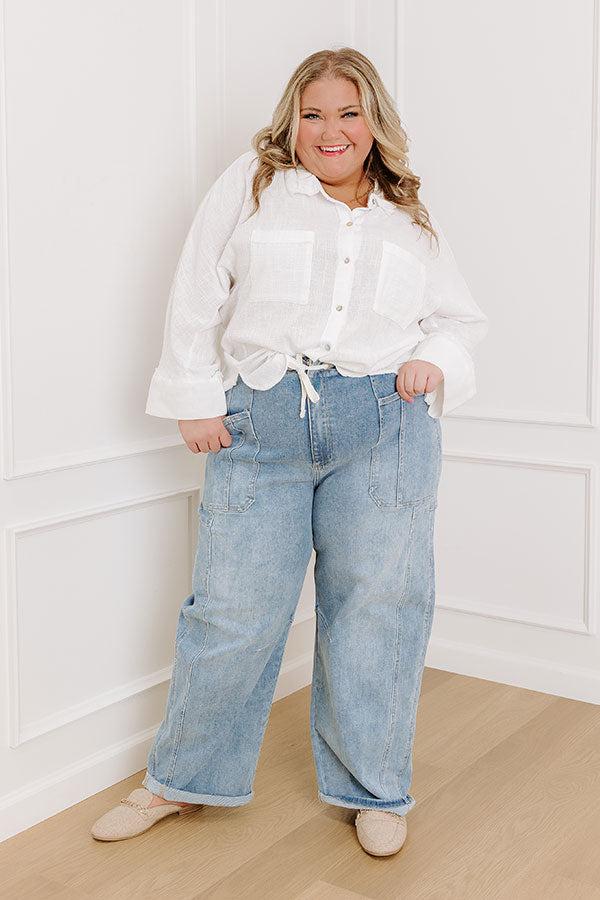 RISEN Lillian High Waist Barrel Leg Cargo Jean Curves Product Image