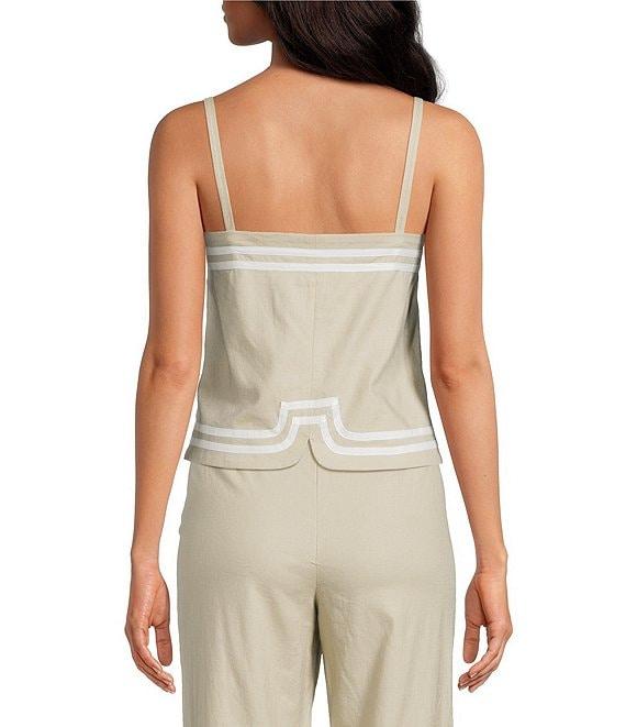 Trina Turk Avignon Stretch Linen Square Neck Sleeveless Coordinating Top Product Image