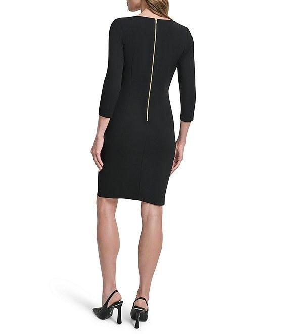 DKNY By Donna Karan Scuba Crepe 3/4 Sleeve Faux Waist Wrap Ruched Dress Product Image