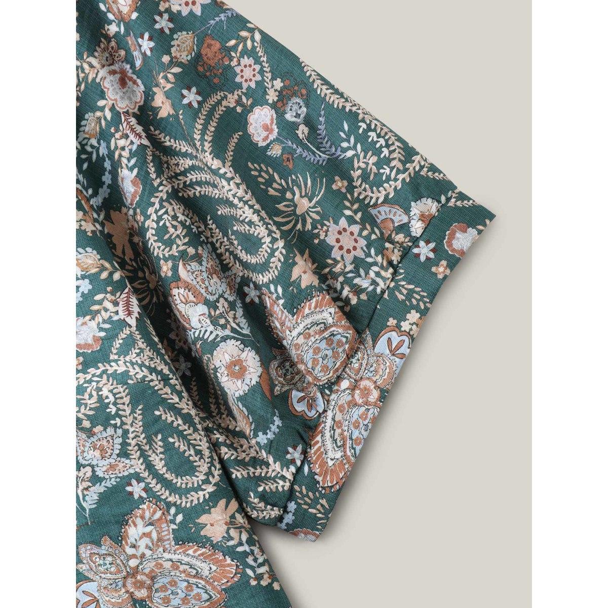 Plus Size Multicolor Paisley Print Button Placket Blouse Women Half Sleeve Round Neck Vacation Blouses BloomChic 30/6X Product Image