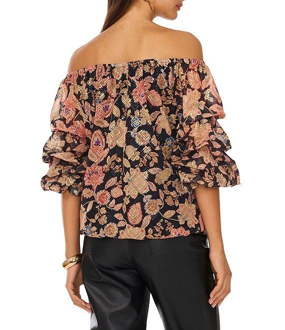 Vince Camuto Woven Floral Print Off-The-Shoulder Bubble 3/4 Sleeve Top Product Image
