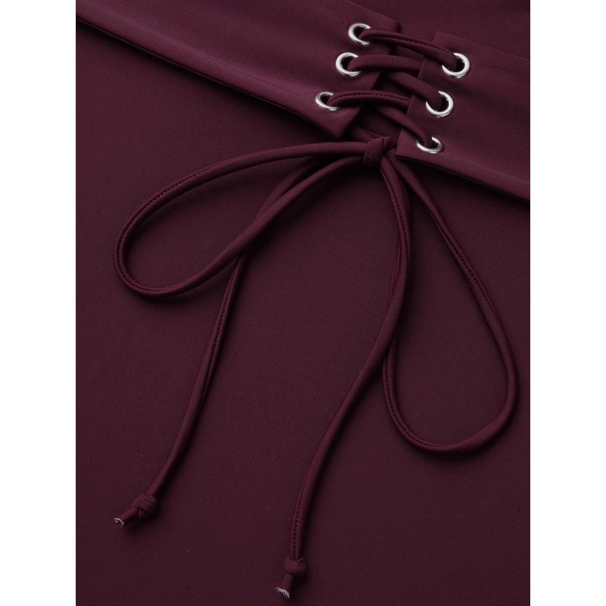 Plus Size Waist-Tie Ruched Cut-Out One-Piece Swimsuit Women's Swimwear Deepred Beach Tie knot Curve Bathing Suits High stretch One Pieces BloomChic 28/5X Product Image