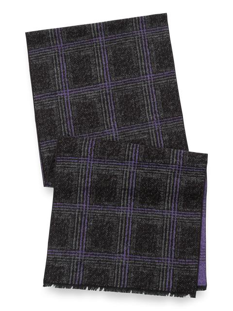 Windowpane Brushed Silk Scarf - Purple/black Product Image
