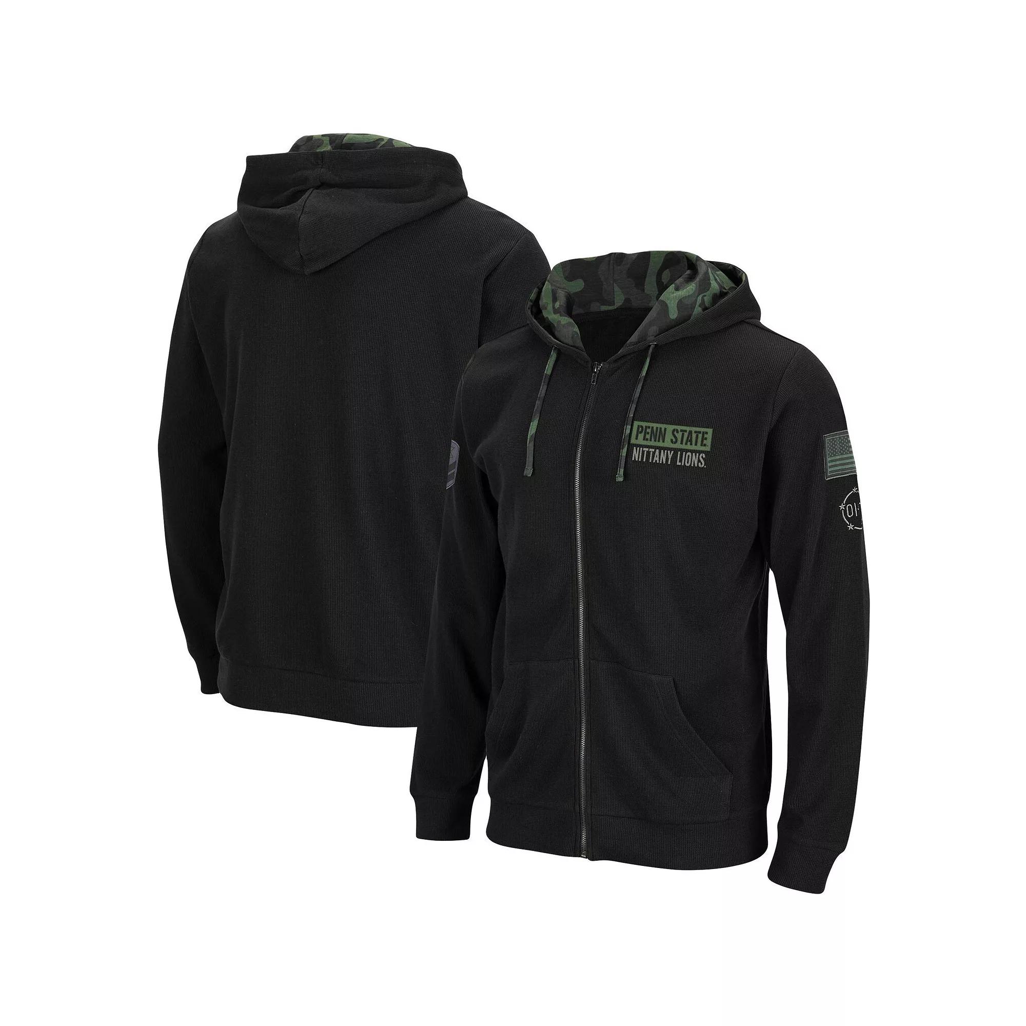 Men's Colosseum Black Penn State Nittany Lions OHT Slim Fit Lightweight Waffle Full-Zip Hoodie,  Product Image