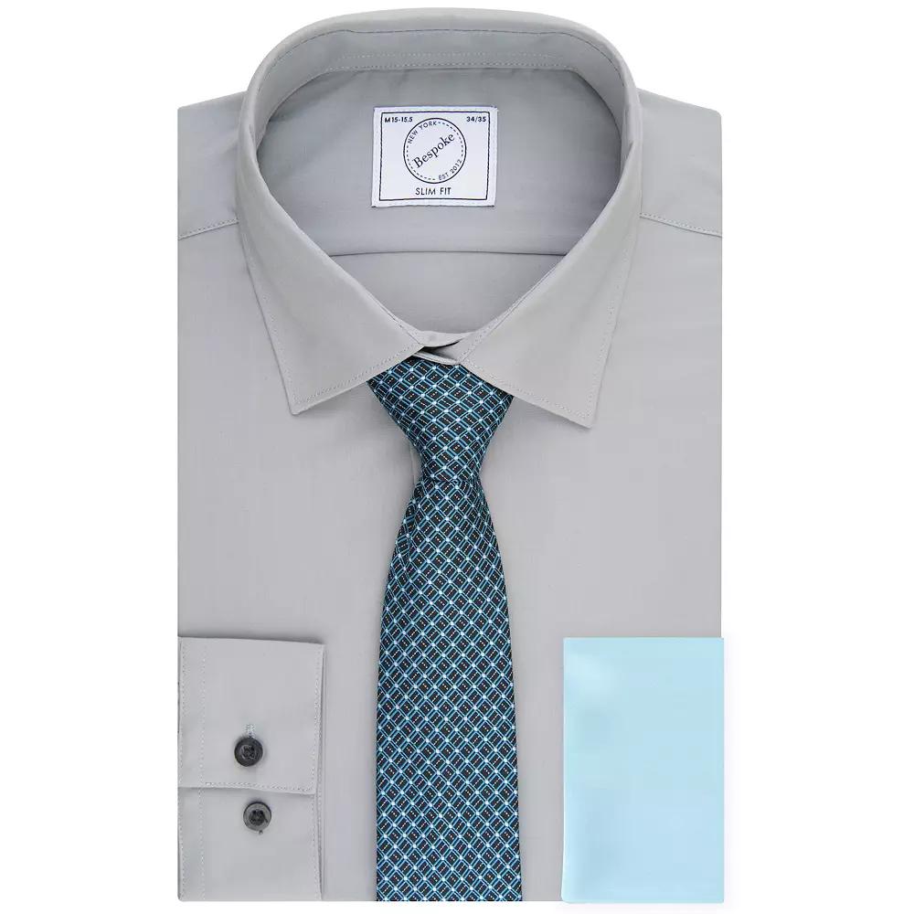 Men's Bespoke Slim-Fit Dress Shirt, Pocket Square & Tie Set, Size: Small 32-33, Gray Product Image
