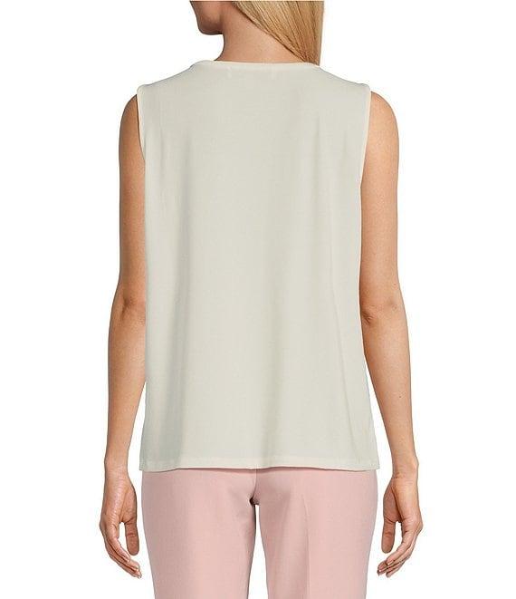 Kasper Knit Jewel Pleat Round Neck Sleeveless Top Product Image