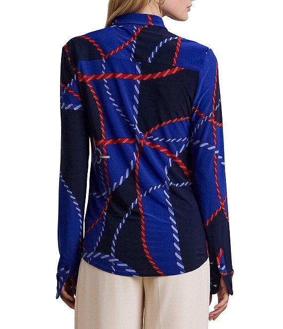 Lauren Ralph Lauren Jersey Knit Rope Print Point Collar Long Sleeve Button Front Shirt Product Image