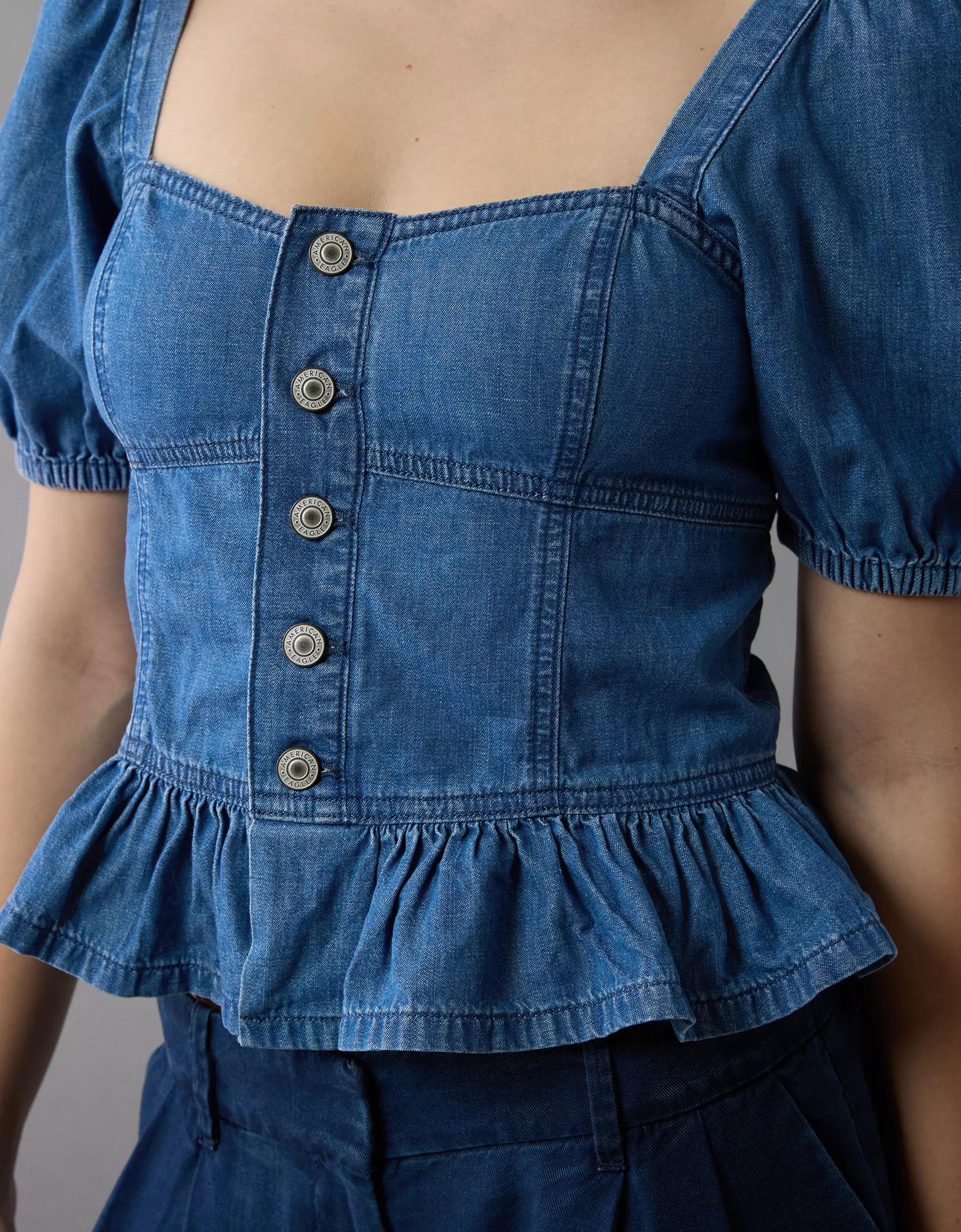 AE Denim Puff Sleeve Shirt Product Image