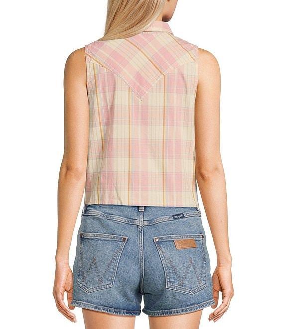 Wrangler® Plaid Sleeveless Tie-Hem Woven Shirt Product Image