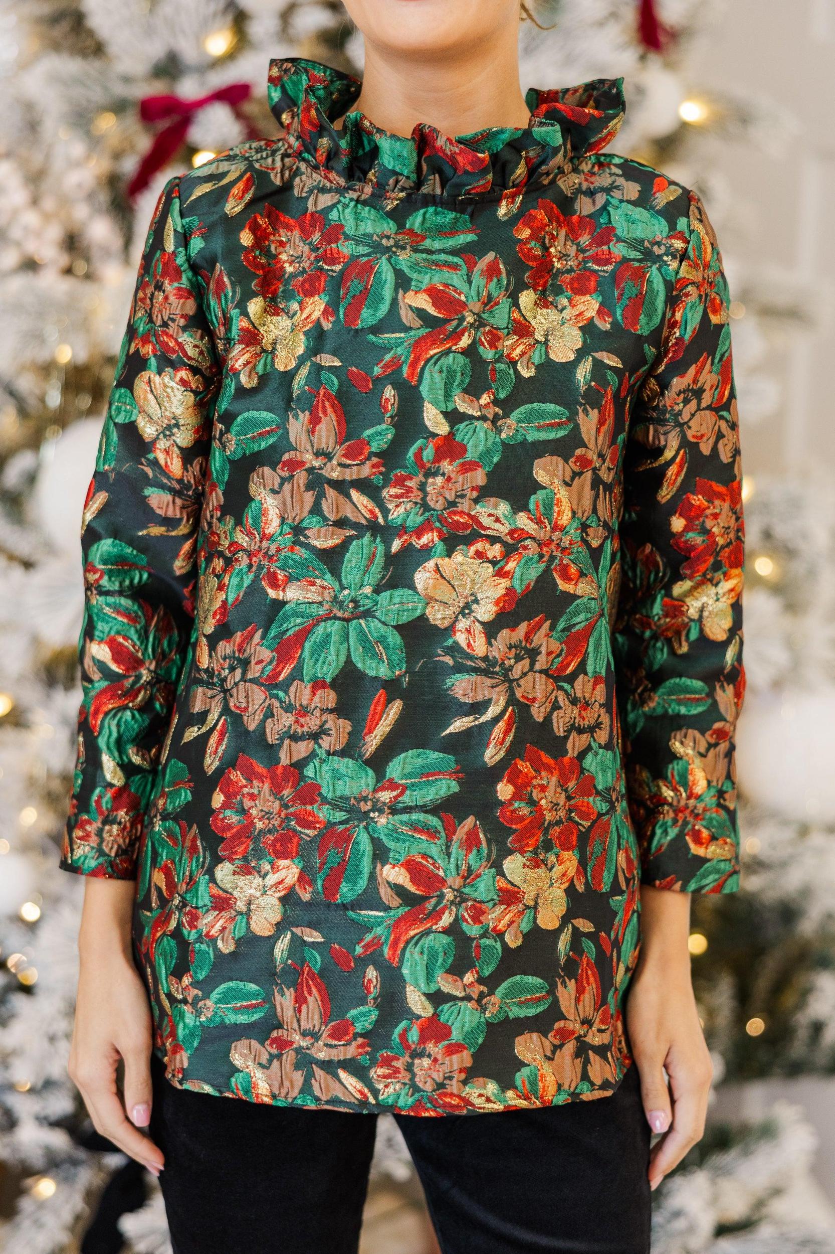 This Is It Emerald Green Floral Blouse Female Product Image