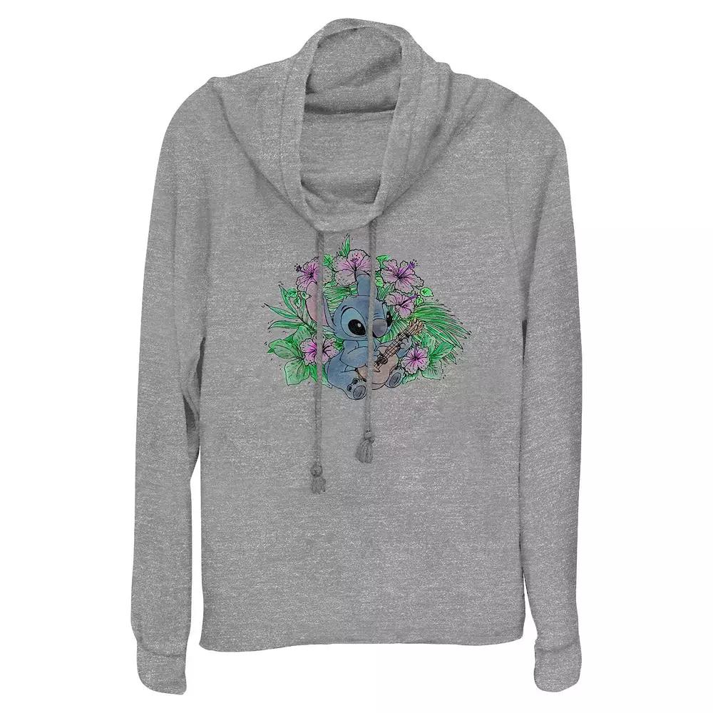 Disney's Lilo & Stitch Playing Ukulele Women's Cowlneck Graphic Lightweight Long Sleeve,  Product Image