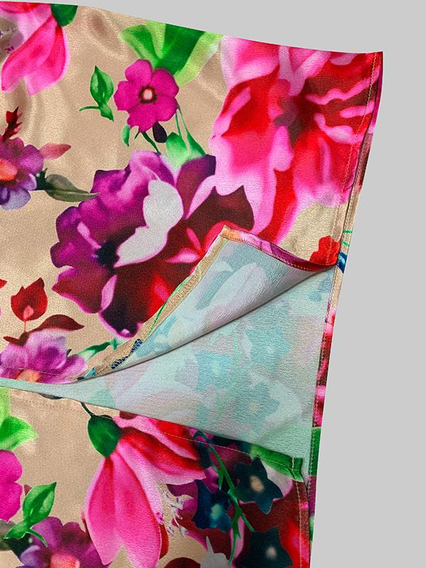 A-Line Half Sleeves Elasticity Flower Print Split-Front V-Neck Maxi Dresses Product Image