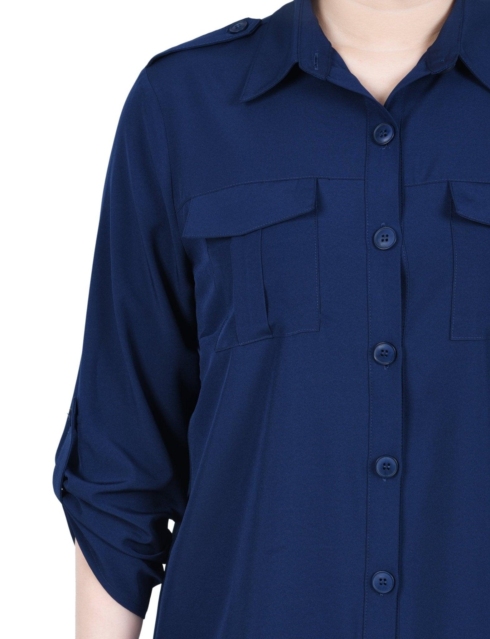 3/4 Length Sleeve Roll Tab Blouse - Petite Product Image