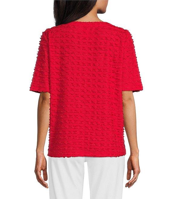 Multiples Petite Size Scoop Neck Elbow Sleeve Wave Knit Fitted Top Product Image