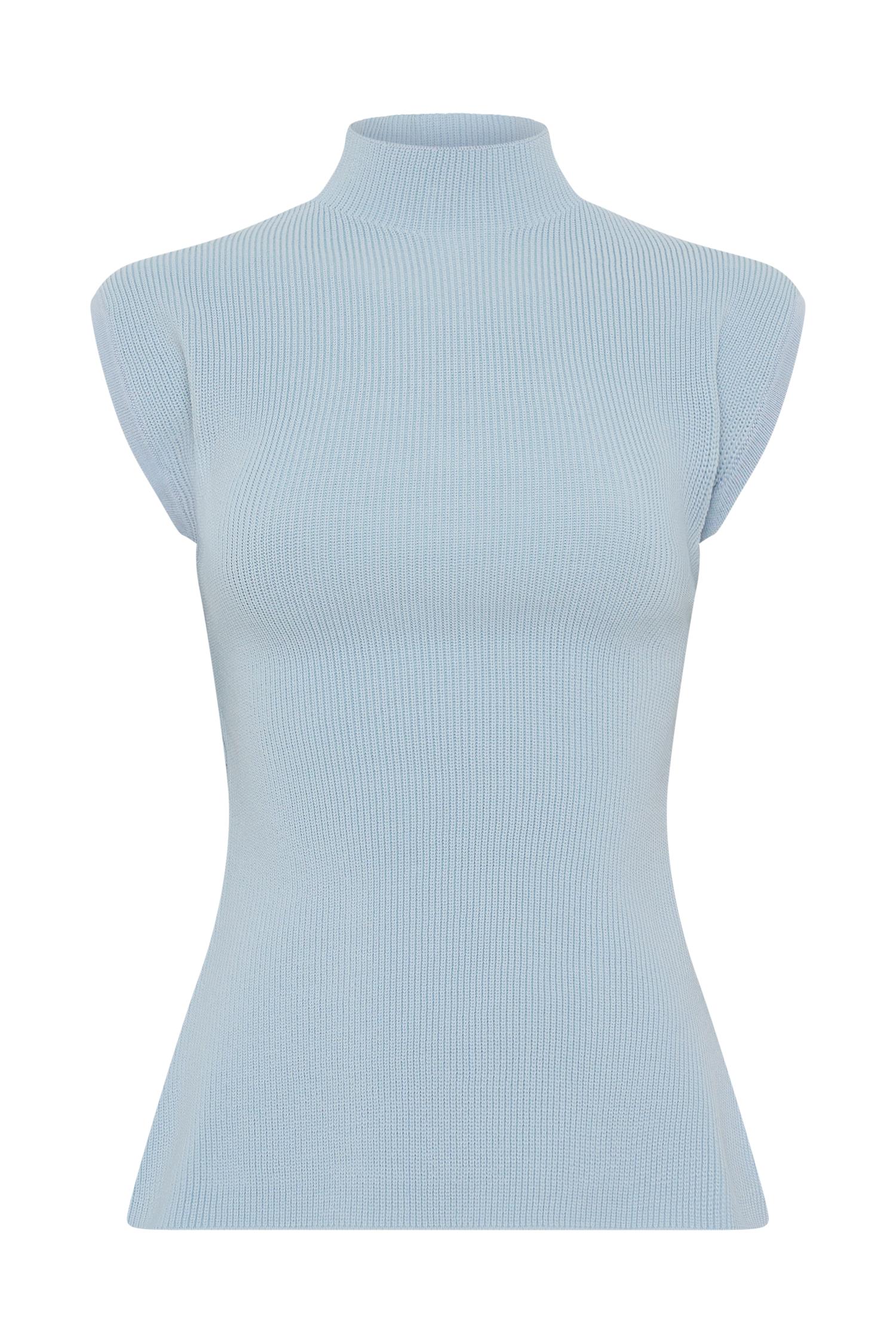 Maxine Knit Open Back Top - Light Blue Product Image