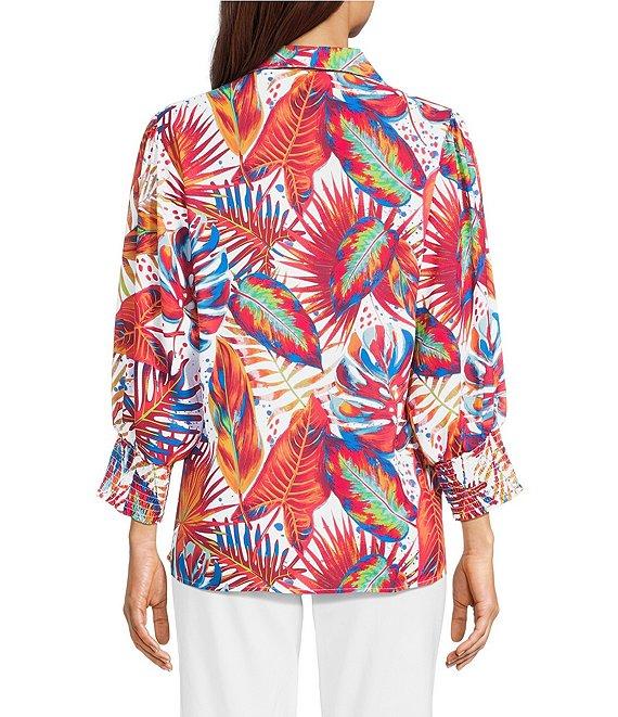 Ali Miles Floral Woven Point Collar 3/4 Sleeve Tunic Product Image