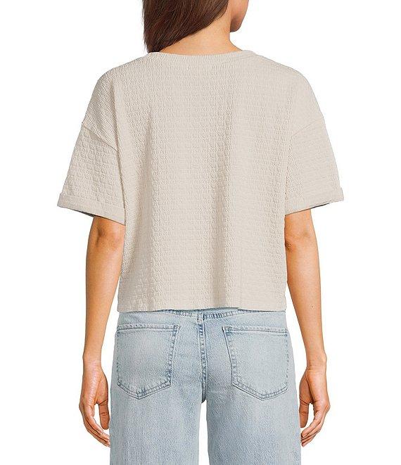 Moa Moa Striped V-Neck Short Sleeve Cropped Top Product Image