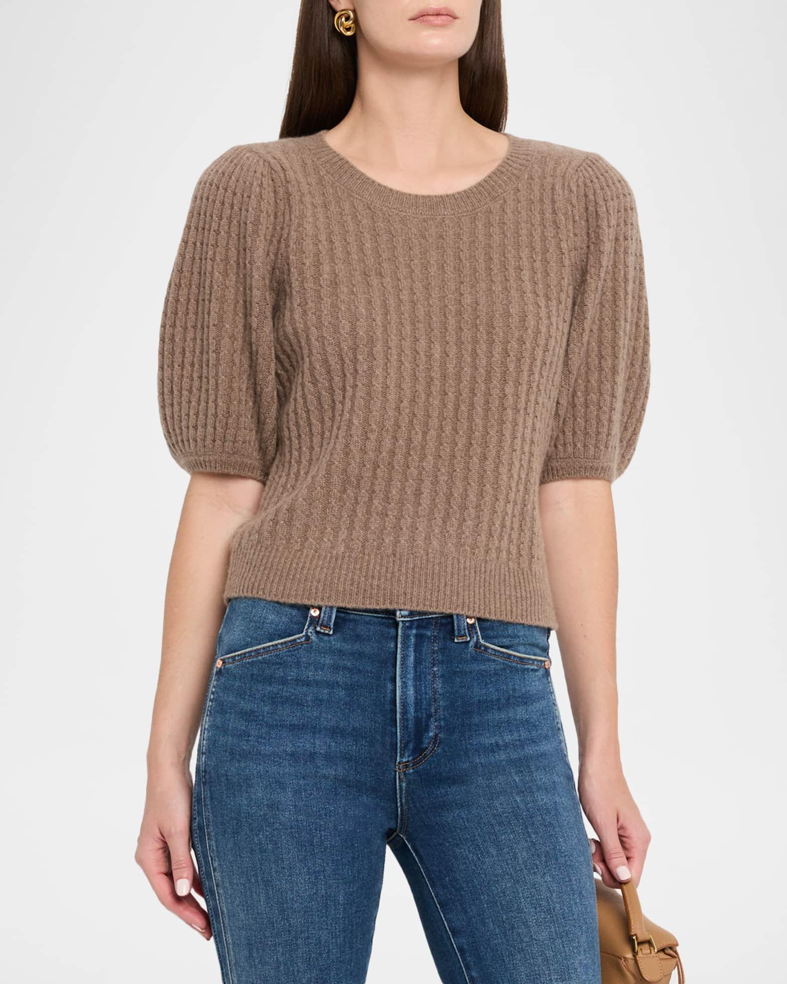 Lucerne Short-Sleeve Cable-Knit Cashmere Sweater Product Image