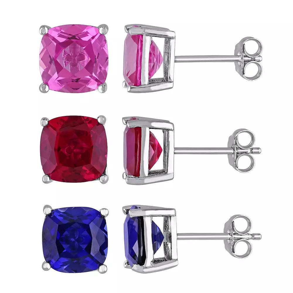 Stella Grace Sterling Silver Lab-Created Ruby, Lab-Created Blue & Pink Sapphire 3-Piece Stud Earring Set, Women's Product Image
