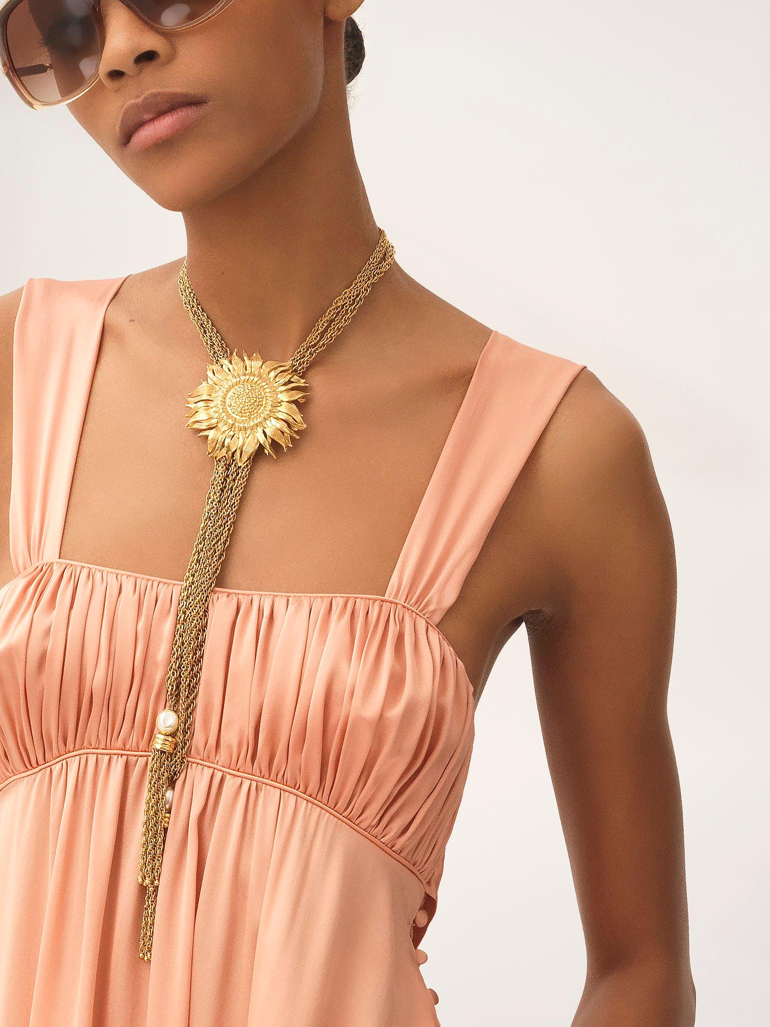 Sleeveless ruched long dress in silk satin Product Image