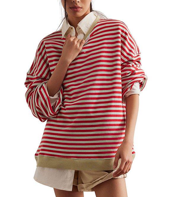 Free People Classic Striped Oversized Crew Neck Long Sleeve Sweatshirt Product Image