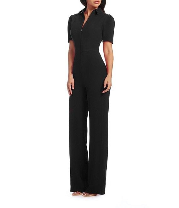 Dress the Population Gloria Collared Zip Neck Short Sleeve Wide Leg Jumpsuit Product Image