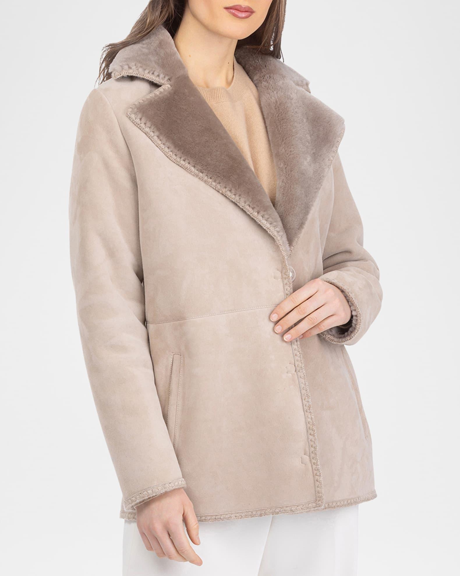 Merino Shearling Lamb Belted Jacket With Whipstitch Trim Product Image