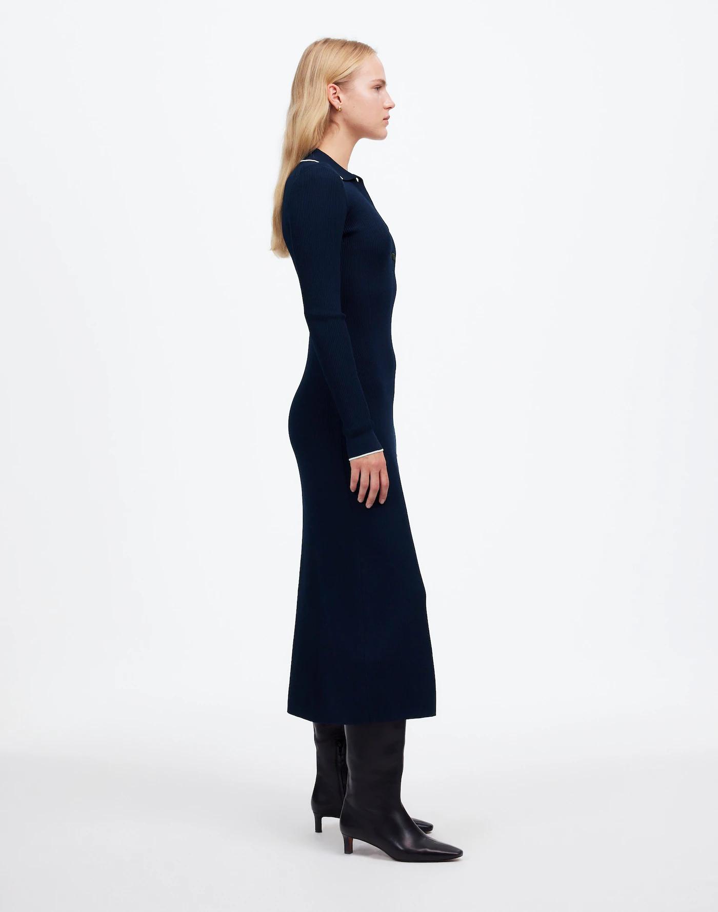 Ribbed Long-Sleeve Midi Dress Product Image