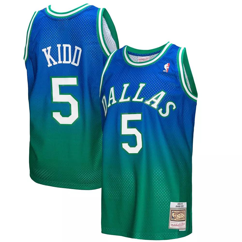 Men's Mitchell & Ness Jason Kidd Green/Navy Dallas Mavericks 1994/95 Hardwood Classics Fadeaway Swingman Player Jersey,  Product Image