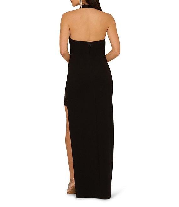 Adrianna by Adrianna Papell Halter Neck Lace Insert Knit Crepe Column Gown Product Image