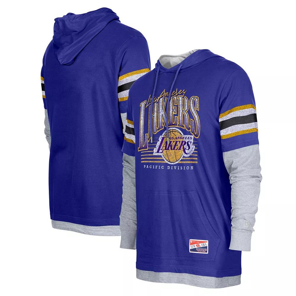Men's New Era Purple Los Angeles Lakers Layered Long Sleeve Hoodie T-Shirt, Size: Medium Product Image
