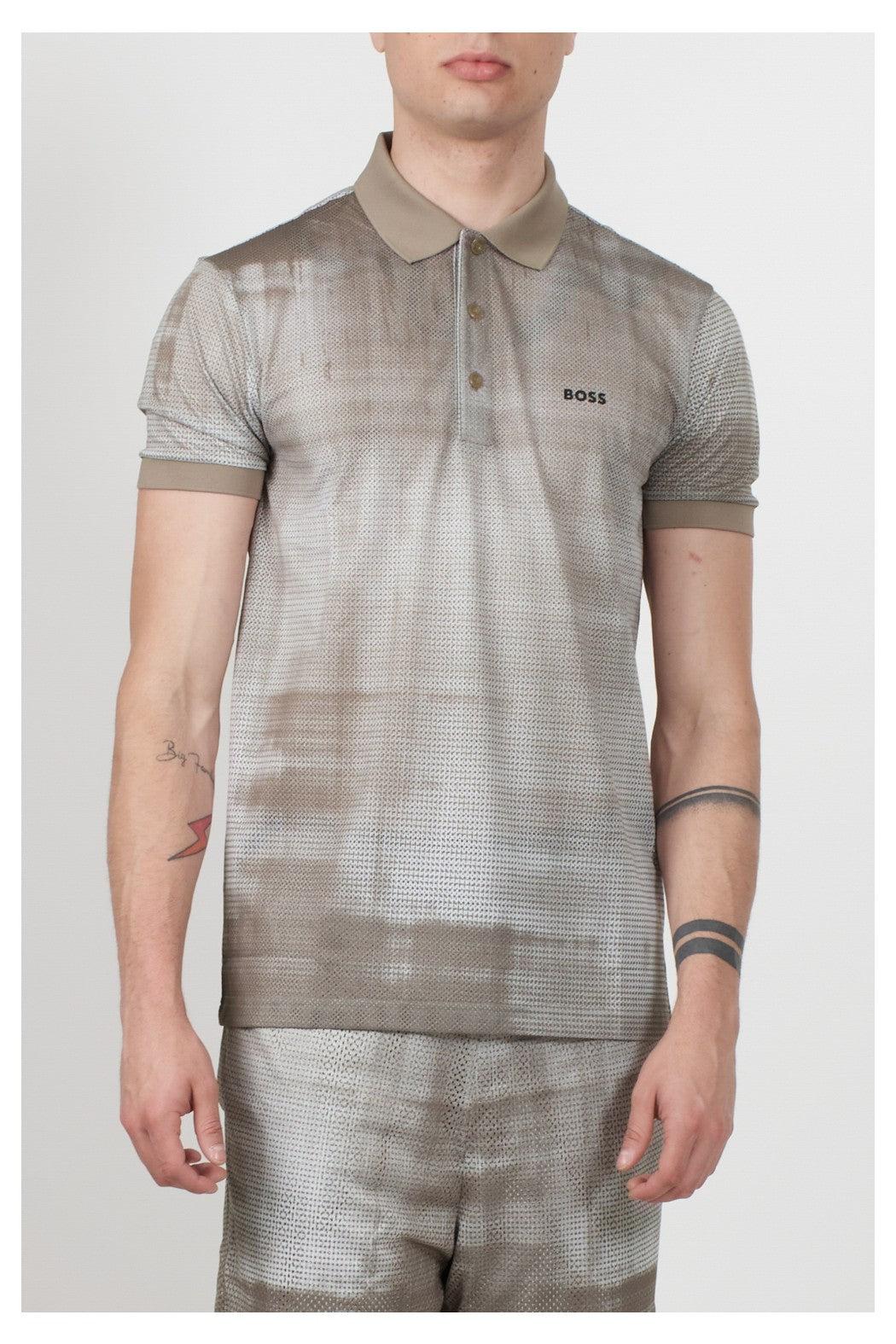 Boss Printed Mesh Polo Shirt With Logo Detail Product Image