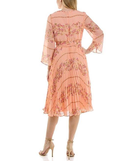 Moda Tara Long Sleeve Faux Wrap V-Neck Floral Chiffon Midi Dress Product Image