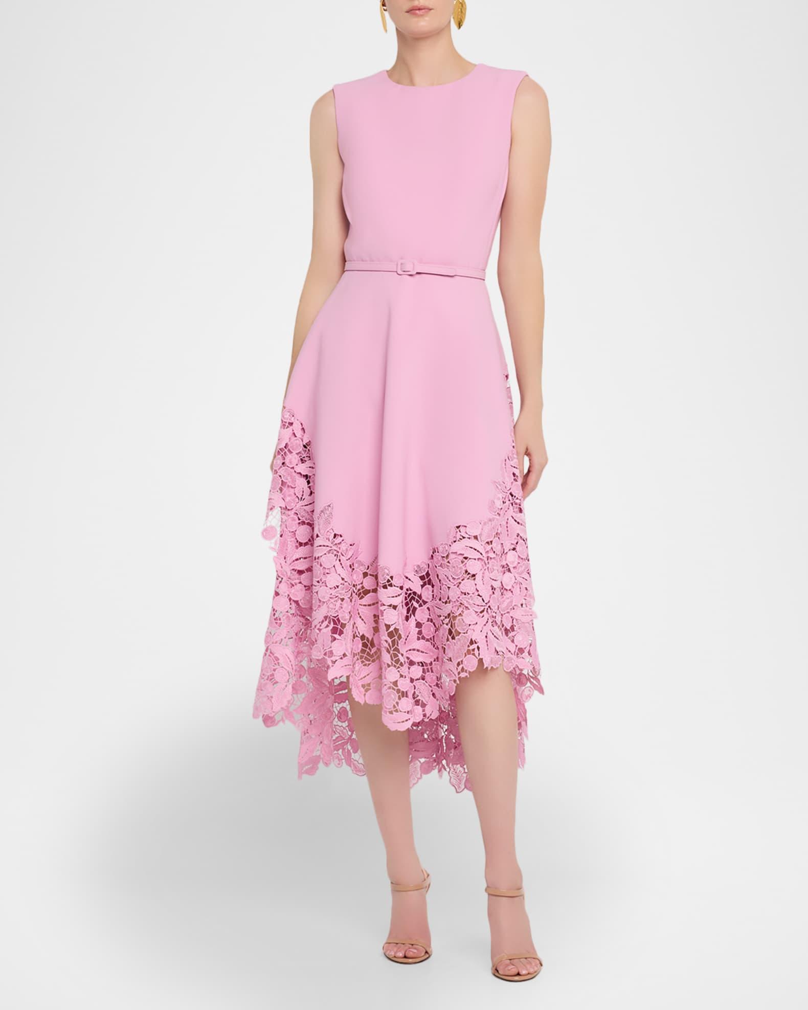 Sleeveless Cherry Guipure Embroidered High-Low Dress With Belt Product Image