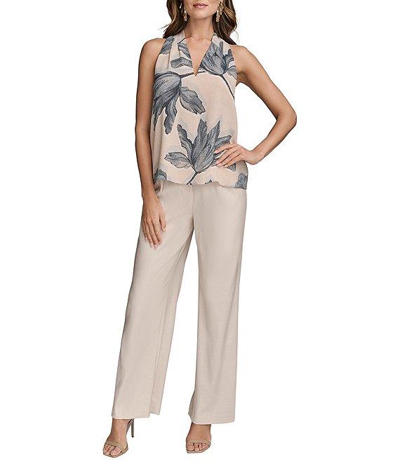 Donna Karan Printed V-Neck Sleeveless Halter Top Product Image