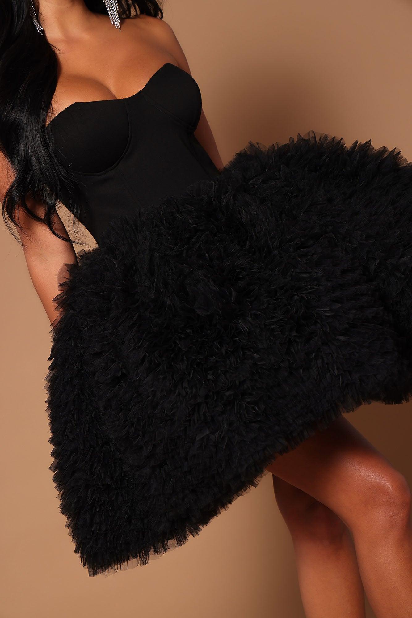 Nikki Ruffle Mini Dress - Black Product Image