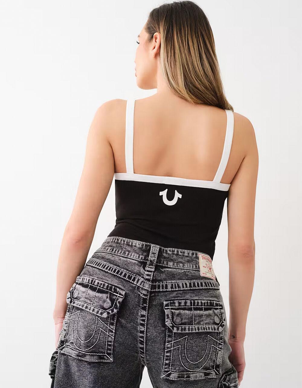 TRUE RELIGION Logo Ringer Womens Baby Tank Top - BLACK Product Image