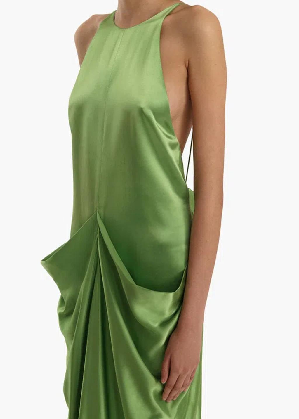 KHAITE Womens Absinthe Kent Draped Satin Maxi Dress In Green Product Image
