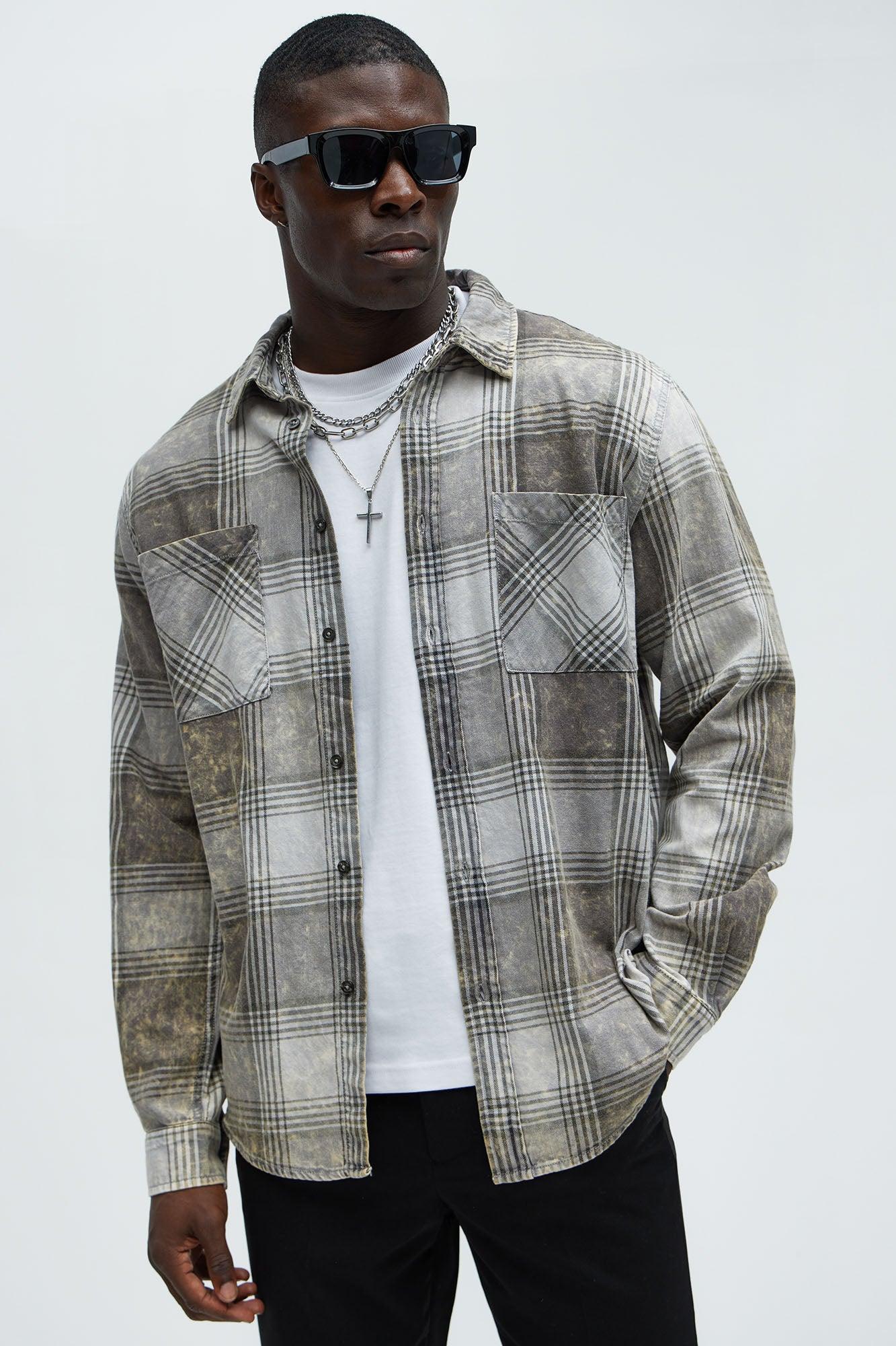 Adams Distressed Plaid Shirt - Grey/combo Product Image