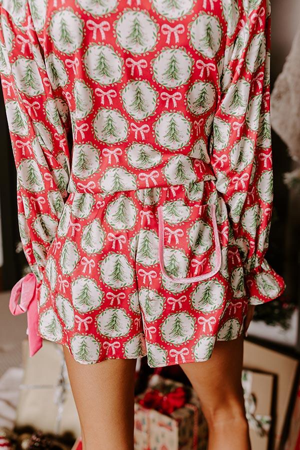 Christmas Dreaming Satin Pajama Shorts in Red Product Image
