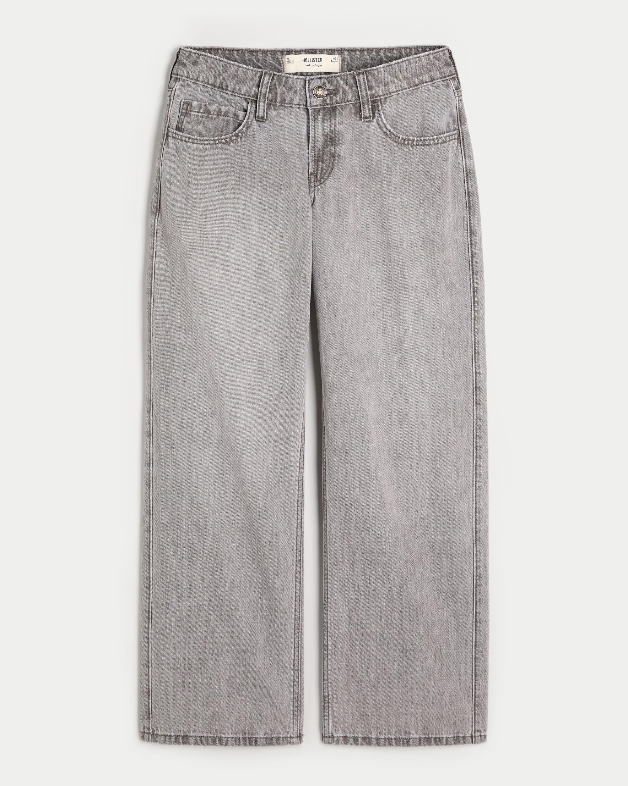 Low-Rise Grey Baggy Jeans Product Image